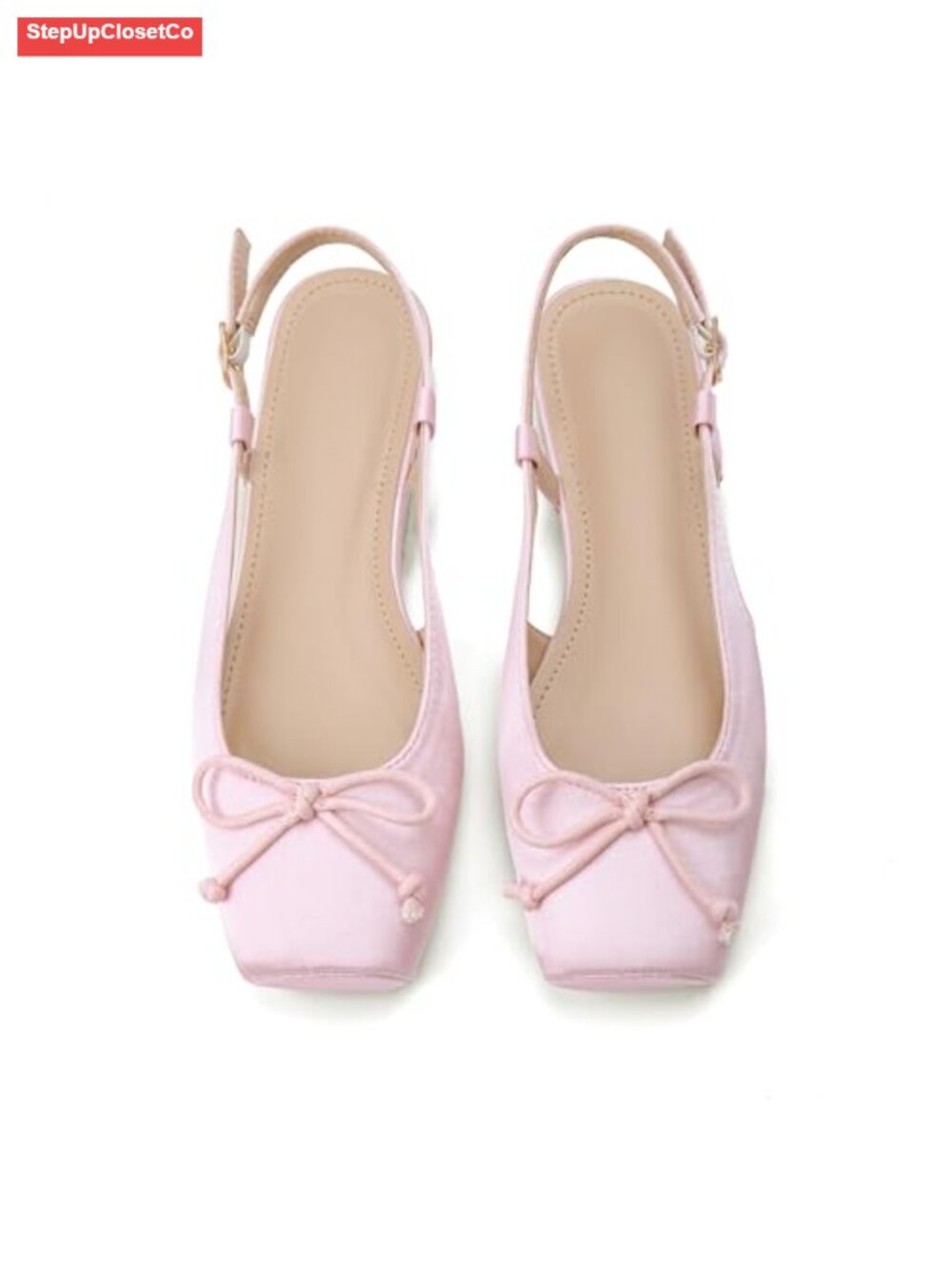 Ballet Flats Slingback Square Toe Bow Knit Dressy Flat Shoes Ankle Buckle Satin